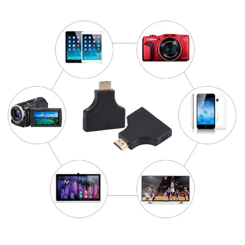 1080P 1 in 2 HDMI Splitter Adapter HDMI Male to 2 Female Onversion Head Adapter HDMI Male to Female Conversion Cable for HDTV