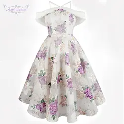 Angel-fashions Junior Boat Neck Спагетти ремни Цветочные бальное платье подружки невесты платья J-180413-S