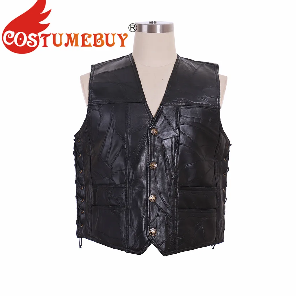 Байкерский жилет CostumeBuy с нашивками Мотоциклетные Куртки из натуральной овечьей