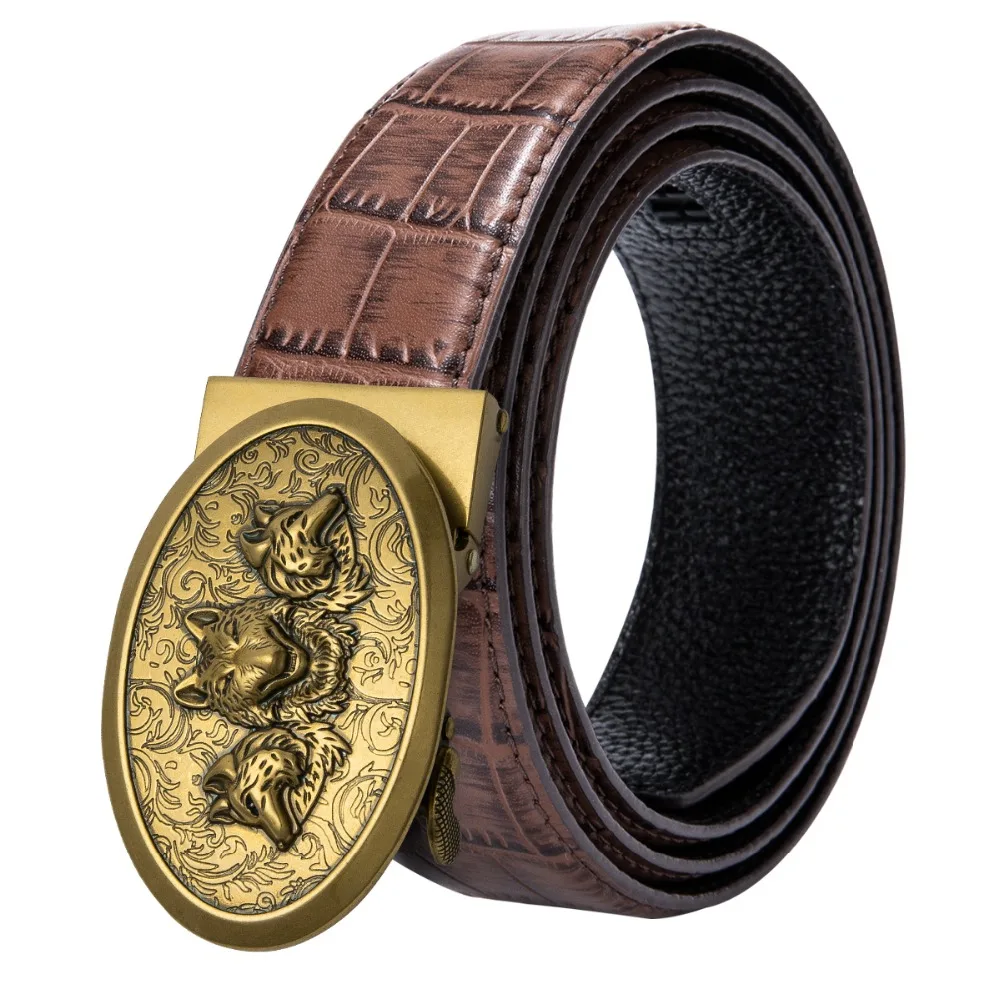 Hi Tie Luxury Men's Gold Belt Woft Pattern Buckle Leather Belts for Men