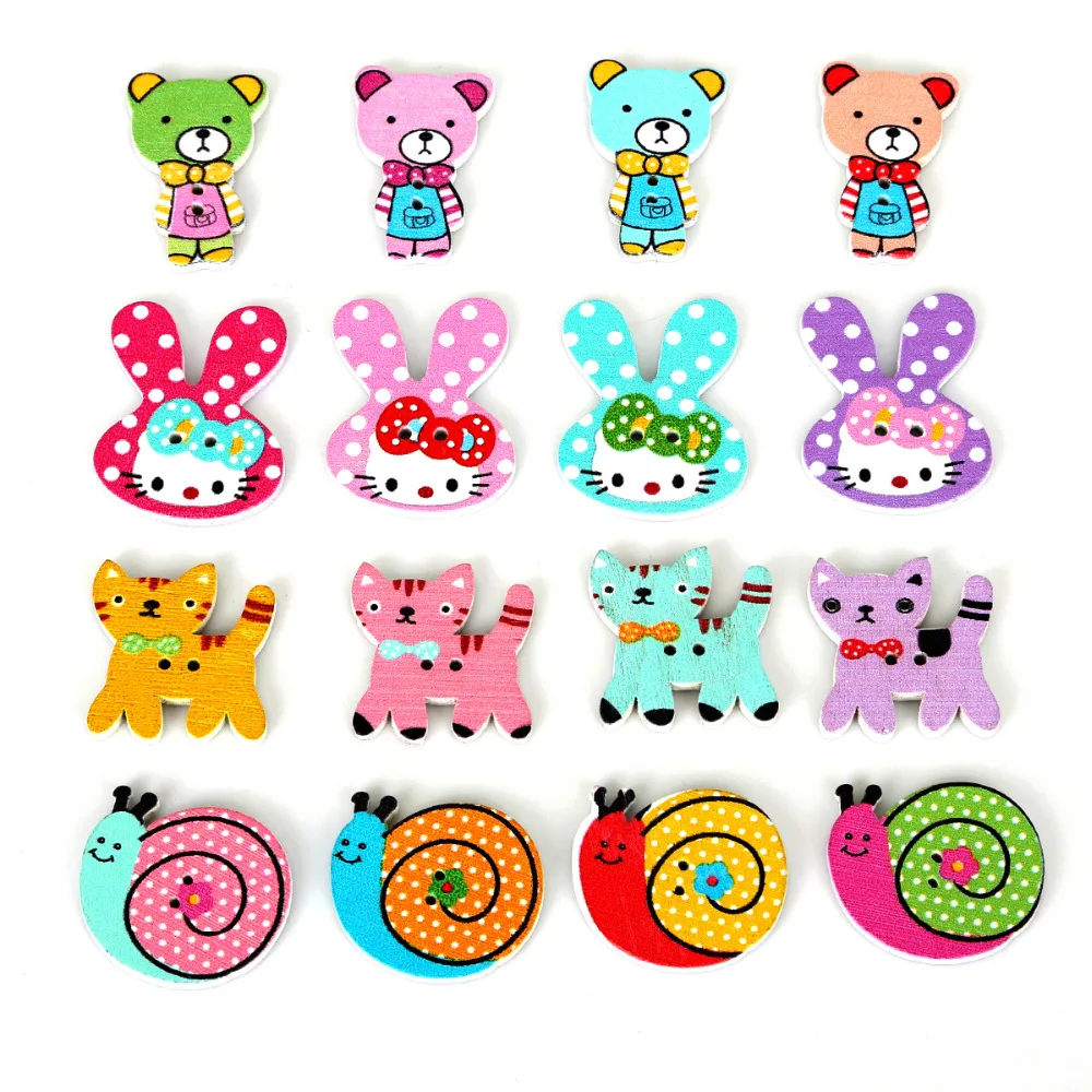 Buy 50Pcs Multi Animal Wooden Buttons 2 Holes
