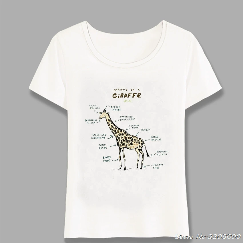 

Summer Fashion Women T Shirts Anatomy Of A Giraffe Print T-Shirt Cute Casual Tops Abstract Art Tees Woman Short Sleeve Harajuku