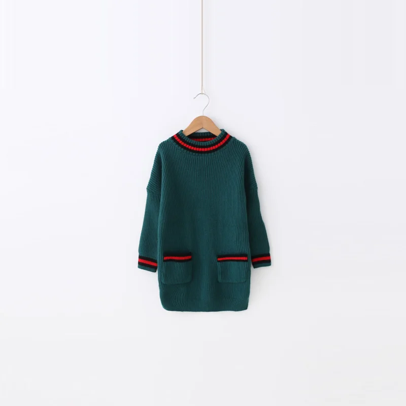 

Girls sweater red Mei 2016 winter new set of head hit color Knit  children's baby wool dress