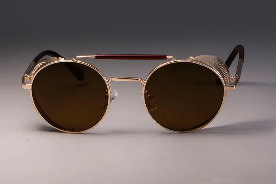 Паровые панк очки солнцезащитные очки для мужчин и женщин крутые оттенки Ретро Круглые Солнцезащитные очки отличная текстура металла УФ Защита