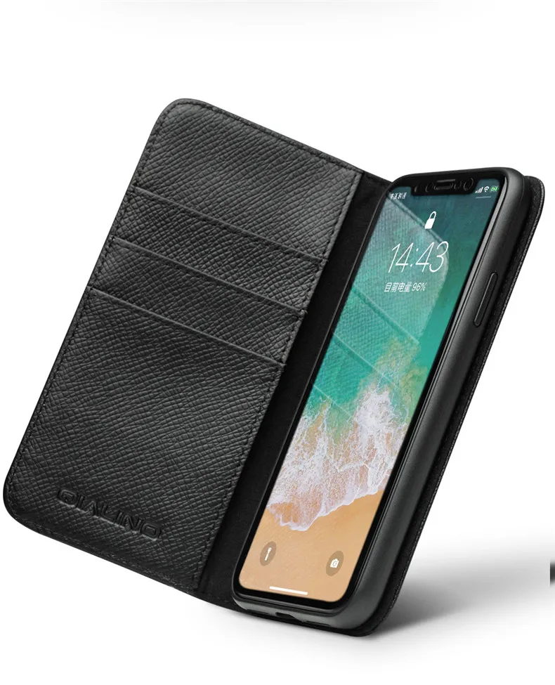 clear phone cases QIALINO Genuine Leather Bìa cho iPhone X Khe Cắm Thẻ Lật Thông Minh ngủ wakeup hấp phụ Từ Trường Hợp đối với iPhoneX 5.8 inc pela cases