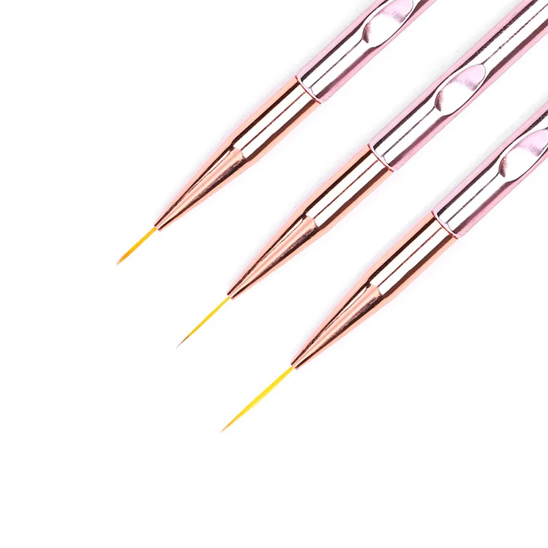  3Pcs/set Rose Gold Nail Art Lines Painting Pen Brush UV Gel Polish Tips Flower Lines Stripe French 