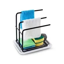 Black scouring pad rack carbon steel sponge drain holder dishcloth towel shelves steel ball racks kitchen organizer