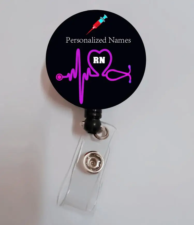 RN CNA Retractable Badge Reel LPN LVN ID Holder Heartbeat Personalized Nurse