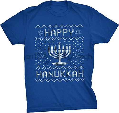 

Mens Happy Hanukkah Funny Jewish Menorah Ugly Sweater T shirt