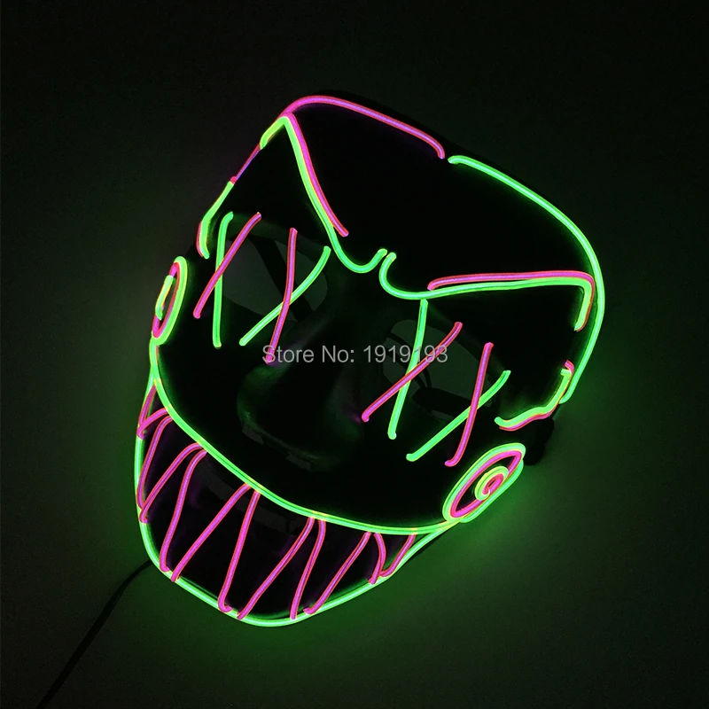 Rave Party Costume Sawtooth Design Led Halloween Mask Skull Shock Theme Mask EL Glowing Devil
