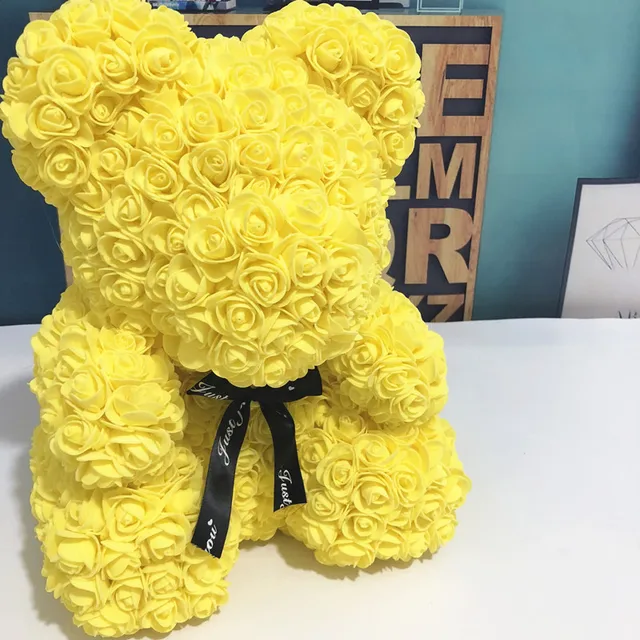 Wedding Customized Gift Multicolor Valentines Gift 40cm PE Yellow Rose Bear for Girlfriend Gift Anniversary Gift free shipping 2