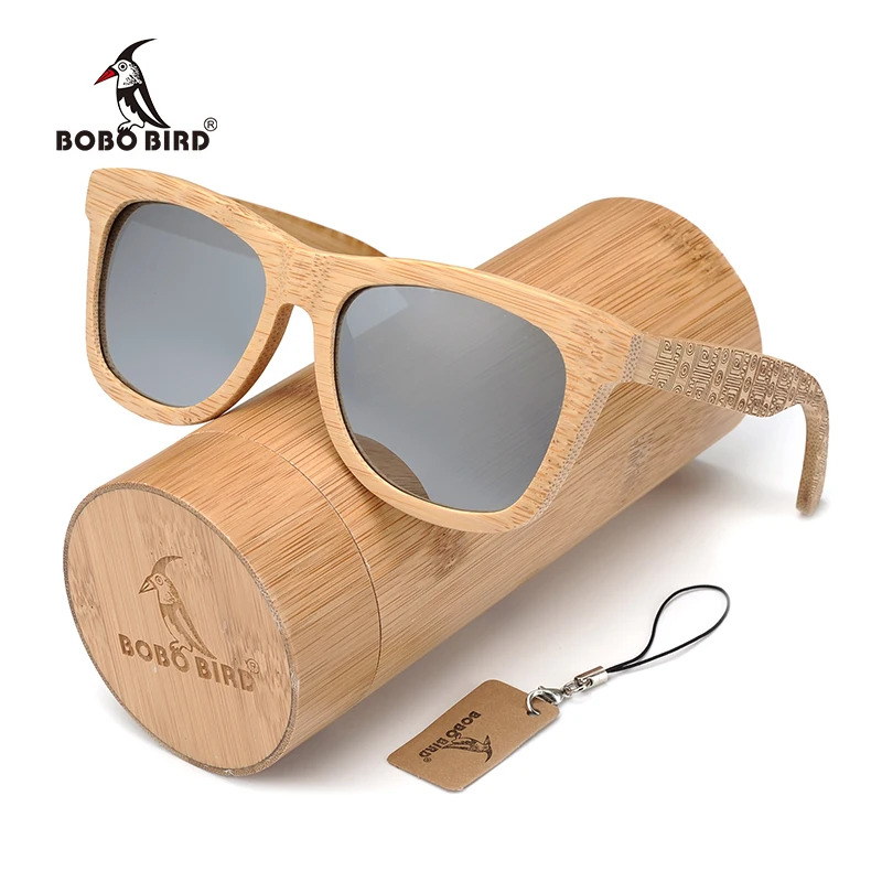 BOBO BIRD Okulary Bamboo солнцезащитные очки для женщин с серебряными поляризованными линзами для мужчин очки узор выгравированы