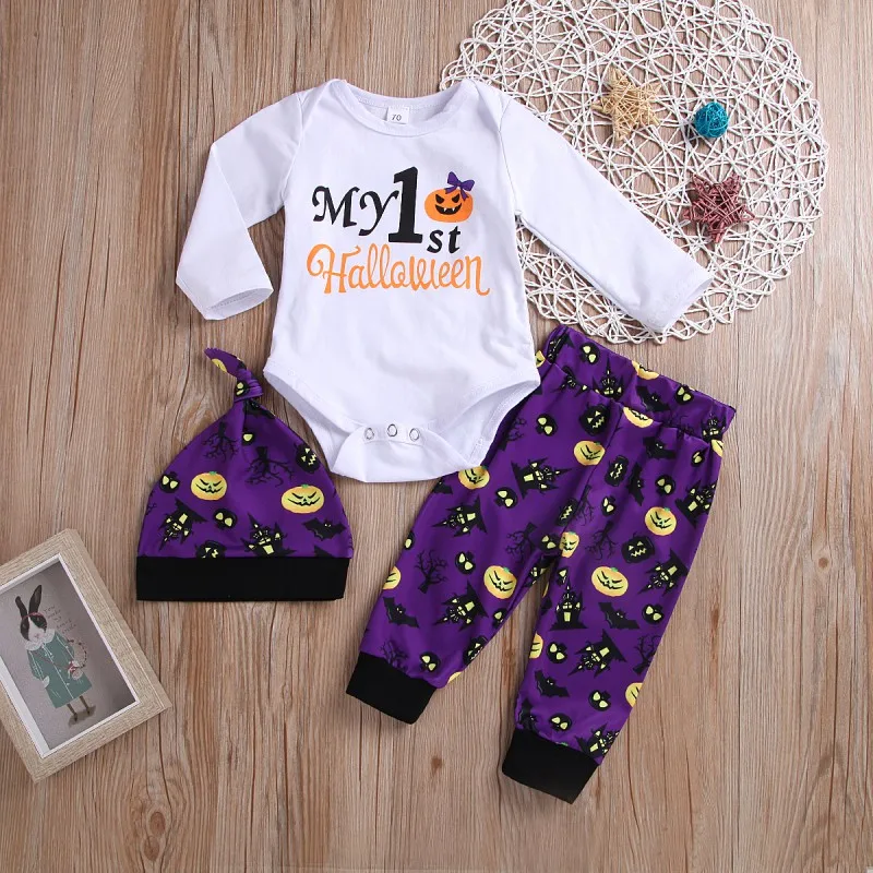 

3pcs Newborn Baby Girl Clothes set Halloween Long sleeve Romper + Long Pants Hat Outfits Infant Baby Girl Boy clothes