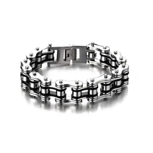Mens Punk Bike Chain Bracelet Stainless Steel Silver Black Two-tone High Polished 16mm Width two tone cut out chain bag