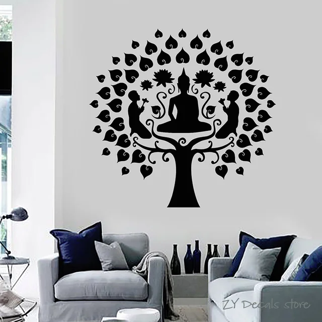 buddha tree wall decals buddhism lotus meditation wall stickers yoga