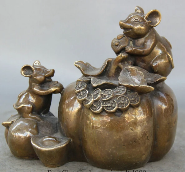 

JP S061 7" China Copper animal Money Zodiac Year Mice Rat Mouse pumpkin sculpture Statue Discount 35%
