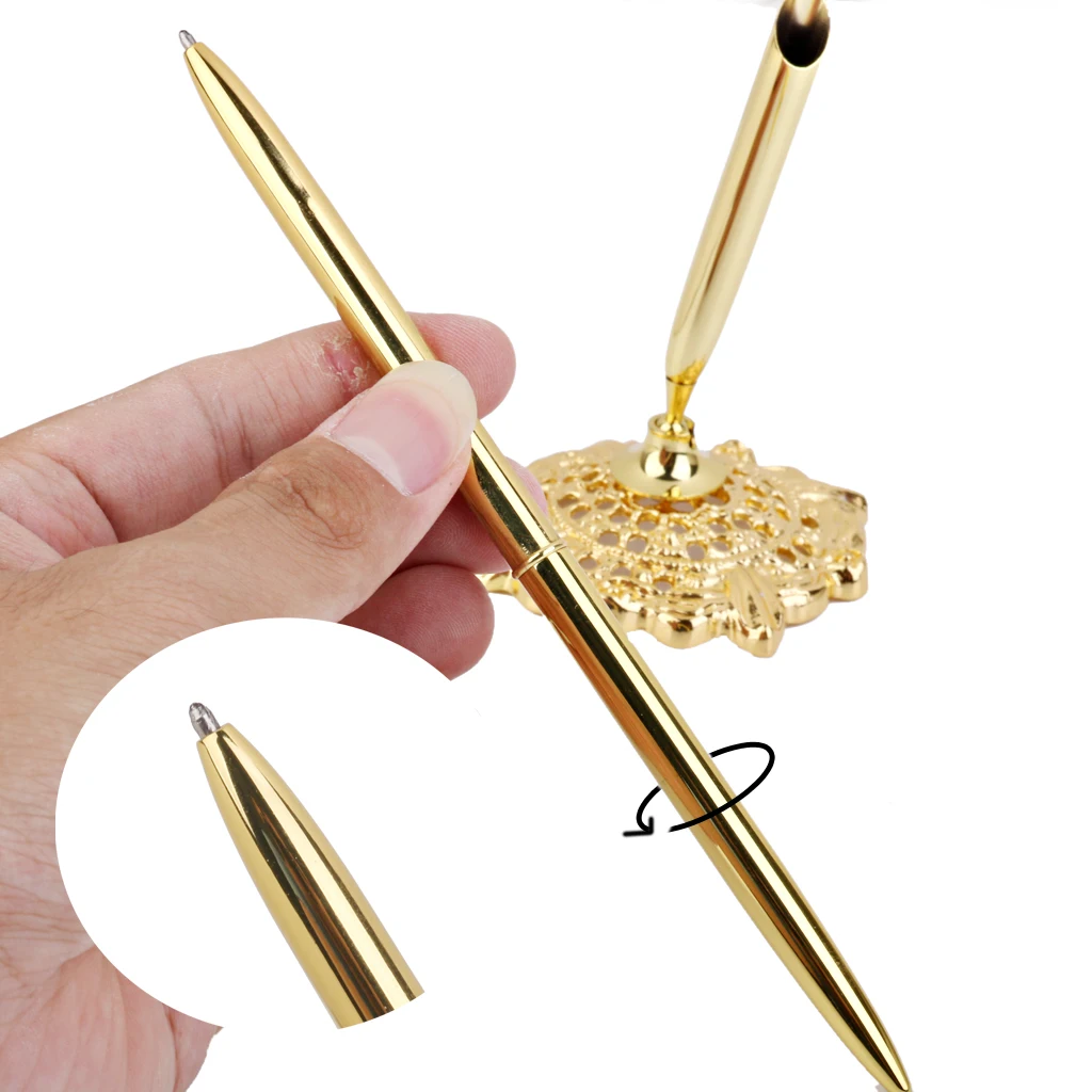 Gold Antique Filigree Base Wedding Guest Book Registry Signature Signing Pen
