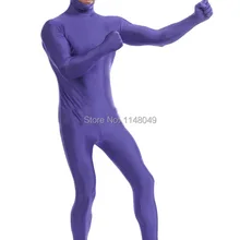 Фиолетовый с открытым лицом спандекс зентай костюм комбинезон из лайкры