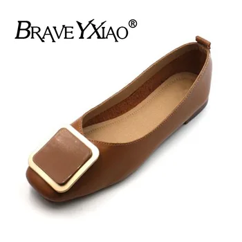 

2019 Fashion Flats for Women Shoes Casual Woman Leather Boat Shoes Slip-on Office Ladies Shoes Plus Size Slip on YX1314