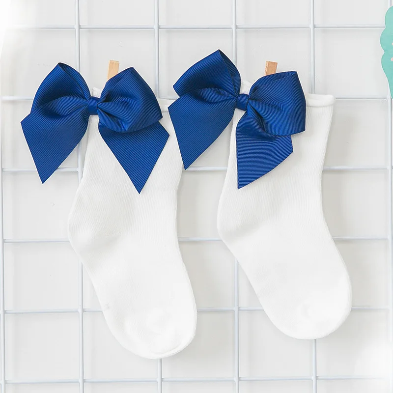 SeckinDogan/хлопковые детские носки Модные Повседневные носки с бантом для девочек однотонные носки принцессы с бантиками для маленьких девочек - Цвет: White1