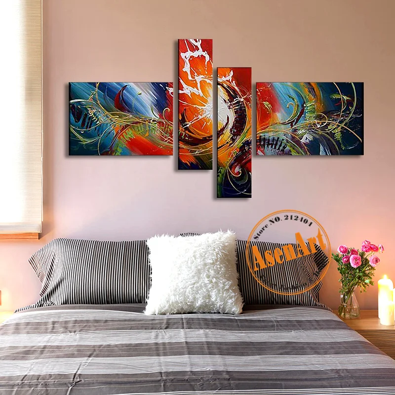 

4 pcs/set Abstract Oil Paintings On Canvas Handmade Frameless Canvas Painting Modern Wall Art Picture for Living Room Wall Decor