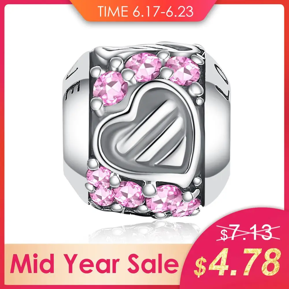 

JewelryPalace Romantic Love 0.3ct Created Pink Sapphire 925 Sterling Silver Heart Charms For Women/Mother/Daughter New Hot Sale