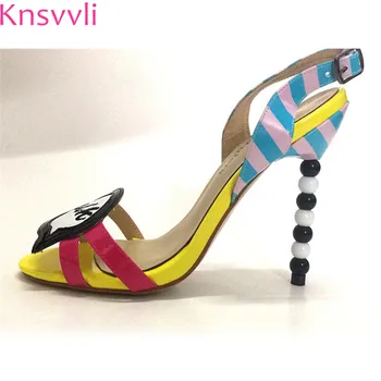 

Knsvvli sweet girl mixed color high heel sandals women peep toe back strap gladiator beading heeled summer shoes sandalias mujer