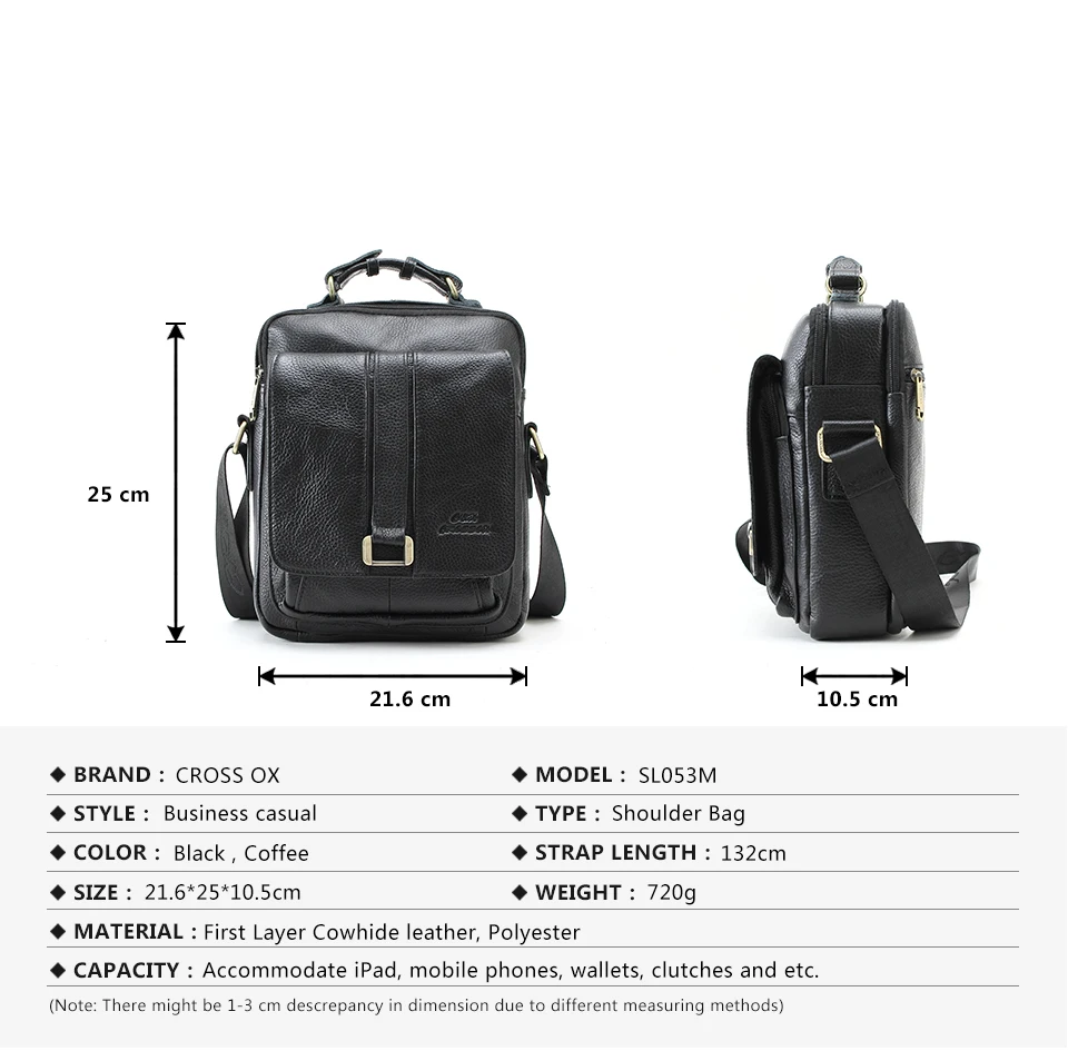 CROSS OX Business Men Genuine Leather Bag Natural Cowskin Men Messenger Bags Vintage Men's Cowhide Shoulder Crossbody Bag SL053M CROSS OX Business Men Genuine Leather Bag Natural Cowskin Men Messenger Bags Vintage Men's Cowhide Shoulder Crossbody Bag SL053M
