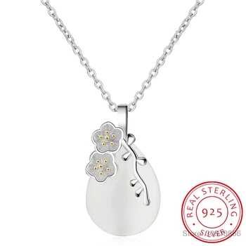 

925 Sterling Silver Water-Drop Shaped Love Angle Tear Moonlight Opal Blossom Cherry Flower Pendant Necklace For Women choker