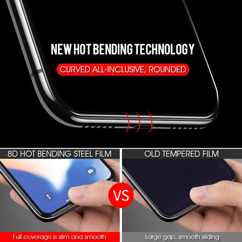 Закаленное стекло 8D с полным покрытием для iphone X 10 6 7 8 защитная пленка