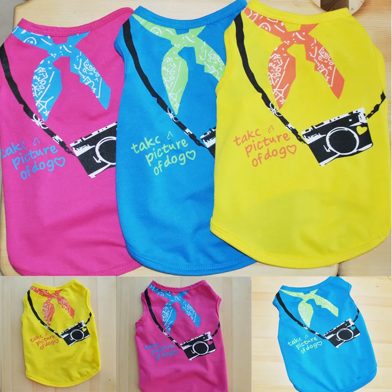 

Fashion Summer Small Dog Clothes Lovely Camera Dogs Vest Cotton Puppy Spring Dog T-Shirt Cheap Cat Jersey Teddy Clothes