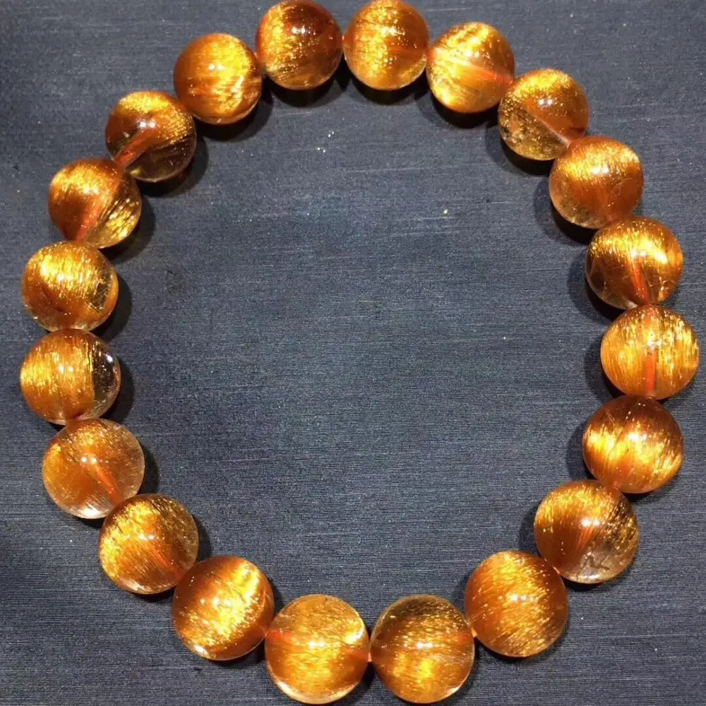 

9mm Natural Brazil Copper Rutilated Bracelet Women Men Strong Cat Eye Round Beads Quartz Crystal Fashion Bracelet AAAAA