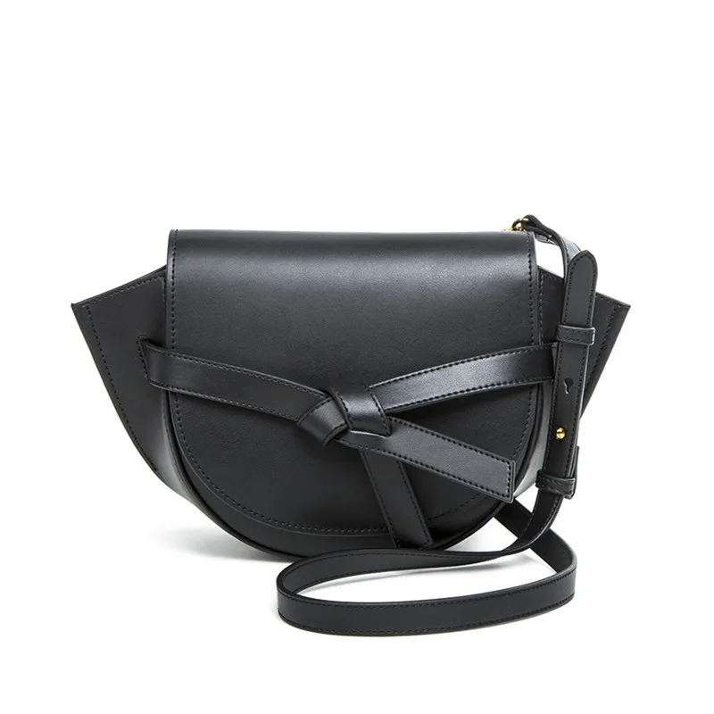 

100% Genuine Leather bags Head Layer Cowhide Shoulder Bags Lady Semi-circular Handbags Real Nature Cowskin Saddle Messenger Bags