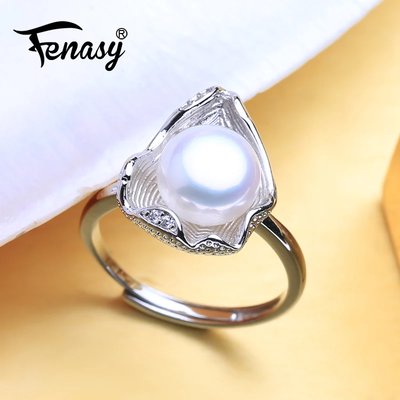

FENASY Natural Pearl rings New Fashion Bohemian Shell Shape 925 Sterling Silver Party Rings For Women Engagement Ring