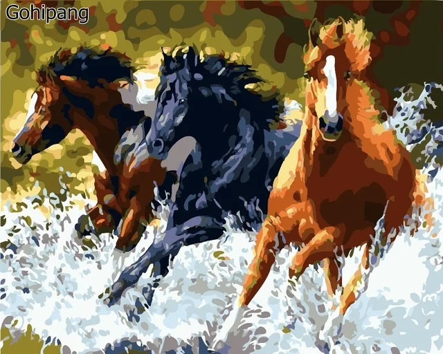 Бескаркасная картина на стену акриловая живопись по номерам абстрактная картина маслом уникальная краска для подарков по номерам лошадей