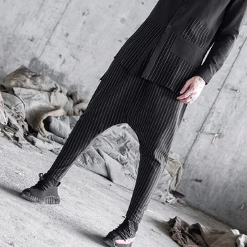 

Summer Stripe Men Treasure Punk Gothic Male Jogger Pants Japanese Streetwear Men Low Crotch Cross Pant Casual Hip Hop Harem Pant