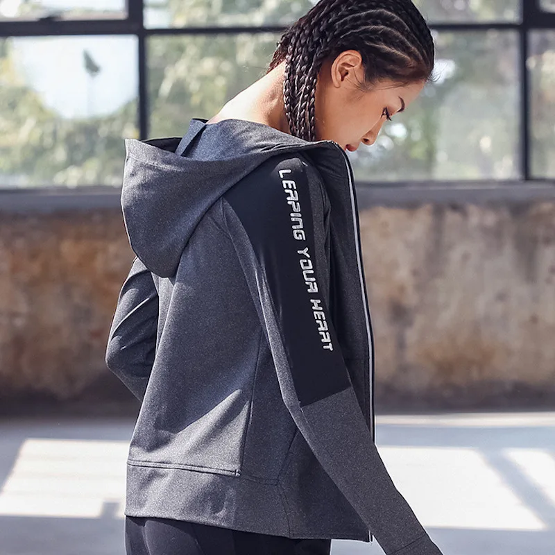

EF530 Hooded Jacket Running Sports Yoga Women Workout Top Fitness Zipper Jacket Tracksuits Training Long Sleeve Sweatshirt
