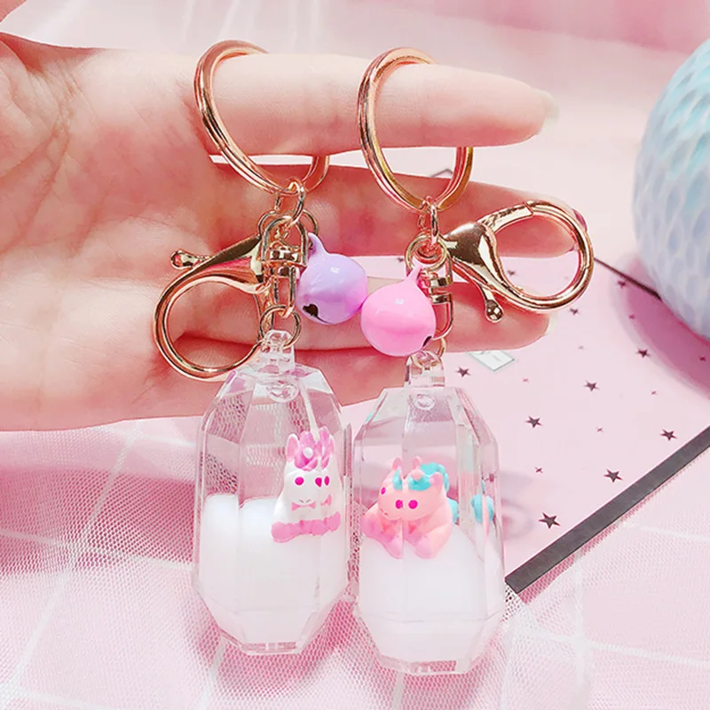 

Cute Unicorn Animal Key Chains Milk Bottle Keychain Liquid Keyring Drift Bottle Key Chain Bag Pendant Couples Women Men Gift