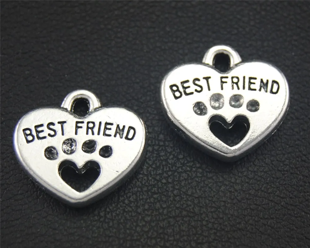 

8pcs Antique Sliver Best Friend Heart Charm Handmade Charms Pendants Jewelry Findings 12X13mm A1749