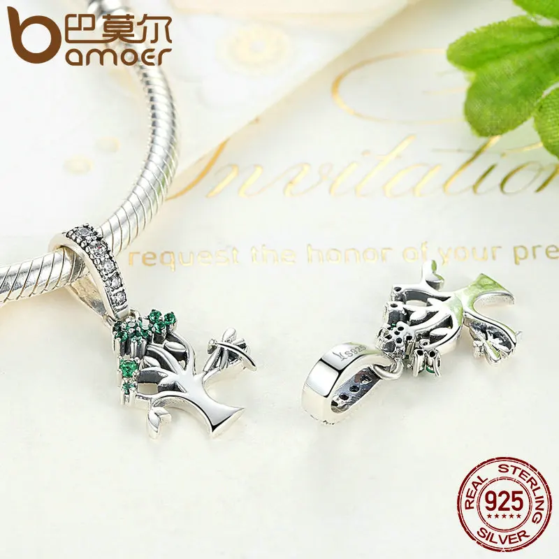 Подвеска BAMOER из серебра 925 пробы с зеленым деревом жизни очаровательные браслеты