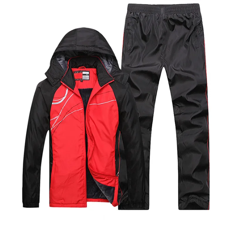 

Men 2018 Winter Fleece Lining Sportswear Keep Warm Hooded Running Jogging Suits Outdoor Workout Sport Suit Male Sport Clothing