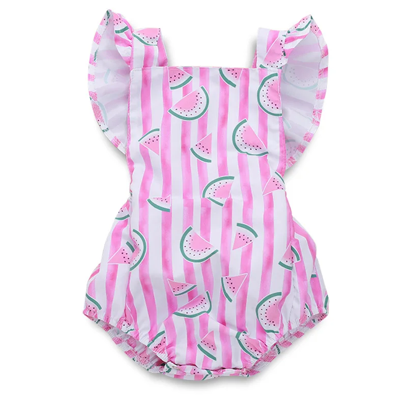 

Watermelon Summer Outfit Pink Striped Bodysuit Flutter Sleeve Backless Funny Baby Onesie Baby Girl Clothes 3-18 M Dropshipping