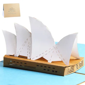 

3D High Quality Handmade Sydney Opera House Paper Invitation Greeting Cards with Envelope Business Tourism Kids Creative Gift