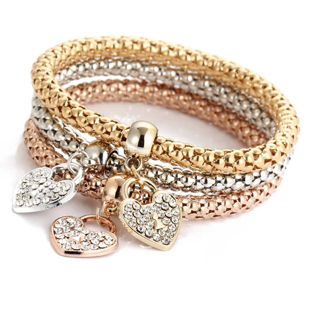 Italian Designs 2017 Crystal Heart Charms Bracelets Sets for Women