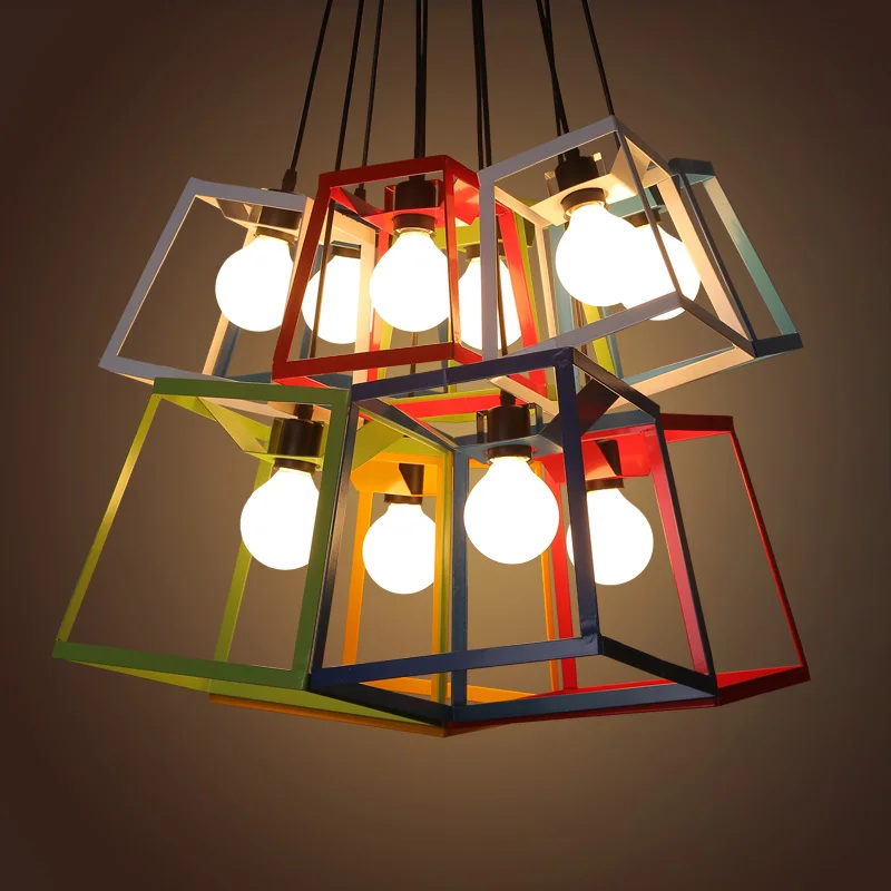 

Edison Bulb freely Nordic Modern Fashion Minimalist Design Iron Art Square Colorful Frame Pendant Light