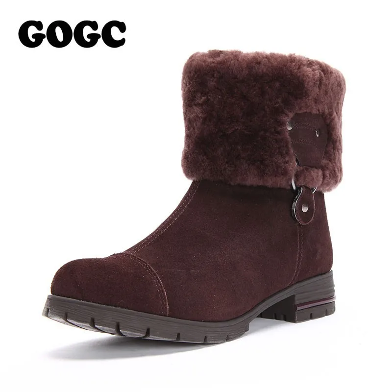 GOGC, натуральная кожа, женская зимняя обувь с мехом, шерсть, большие размеры, ботинки до середины икры, женские ботильоны, зимние ботинки для женщин, 9823 - Цвет: G9823-20