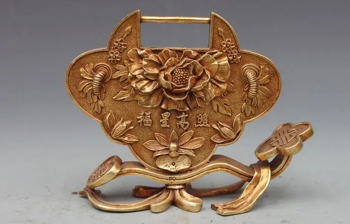 

Chinese pure bronze Copper Gilded Auspicious flower Blessing RuYi Statue