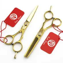 TOPPEST 5,5 ''золотые Парикмахерские ножницы с сумкой JP 440C 62HRC ножницы для дома и салона для стрижки Thinning ножницы для волос