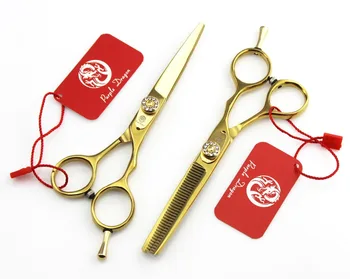 

TOPPEST 5.5 inch Golden Hairdressing Scissors With Bag JP 440C 62HRC Home &amp Salon Cutting Scissors Thinning Shears Hair Sc