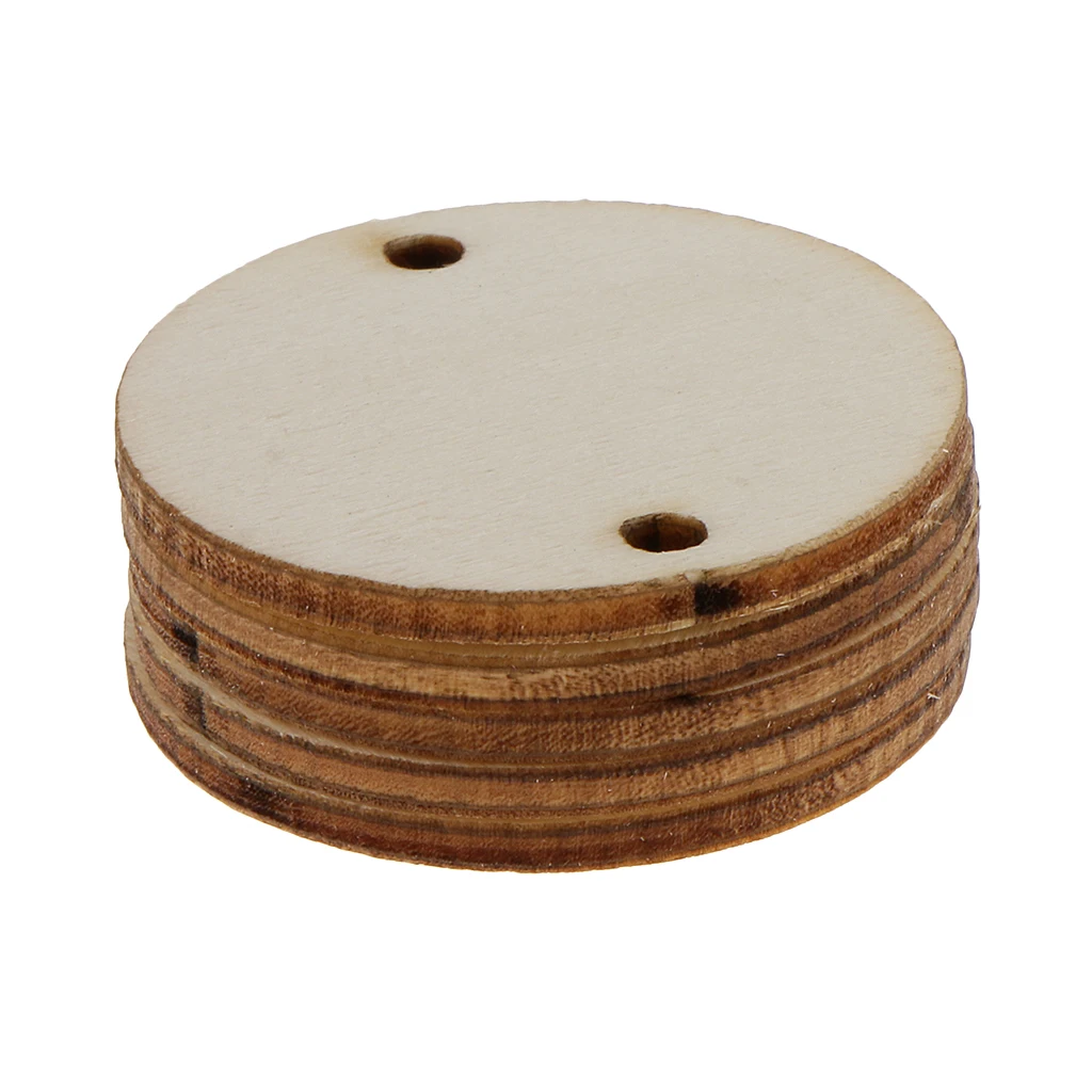 200 Pieces Round Wood Pieces, Wooden Circles Discs WITH HOLES for Home Decorations DIY Crafts Supplies, 35 X 2 mm